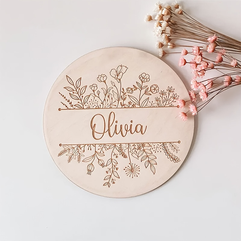 Home Decor For Birthday - Personalized Floral Engraved Name Plaque, Custom