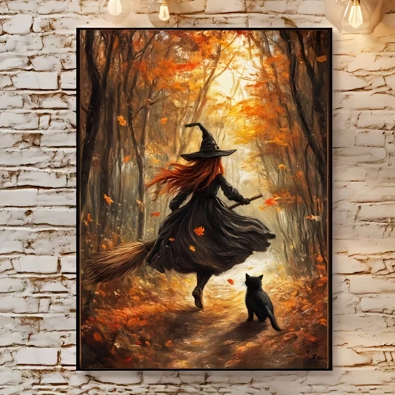 Home Decor Reviews - Retro Alloween Autumn Witch On Broomstick