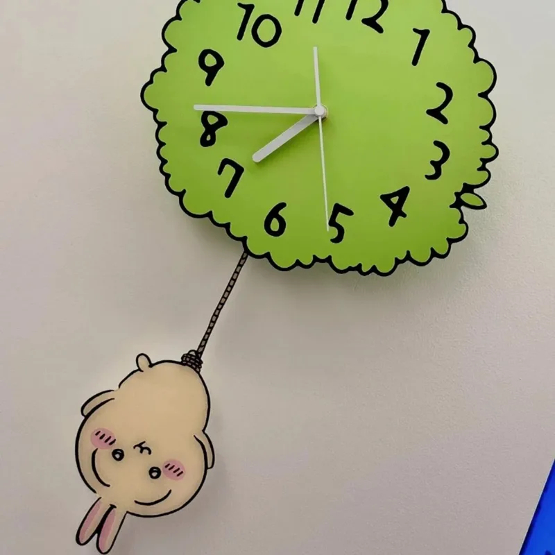 Home Decor Online - Cute Chiikawa Pendulum Wall Clock Green
