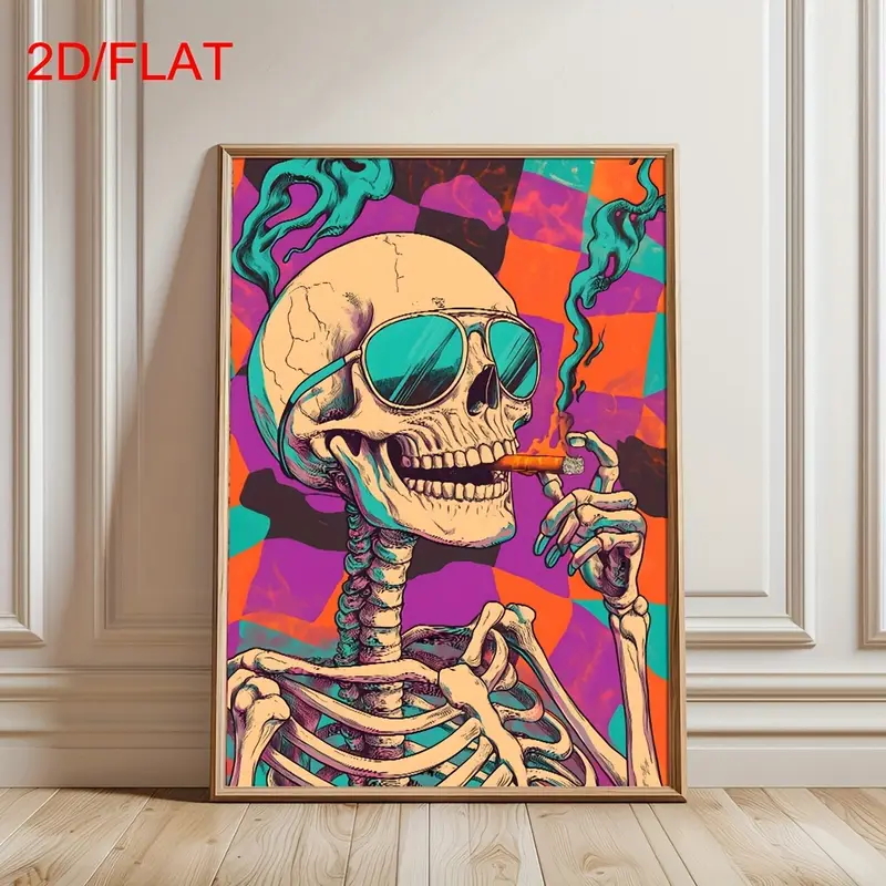 Home Decor Medieval - Abstract Skull Smoking Poster, Retro Modern