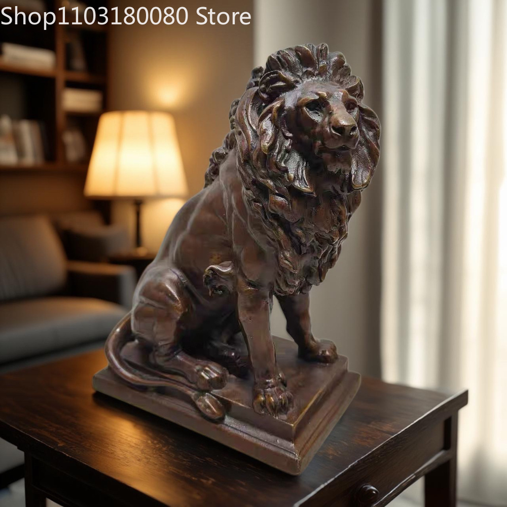 Home Decoration - 21cm Antique Finish Copper Lion of