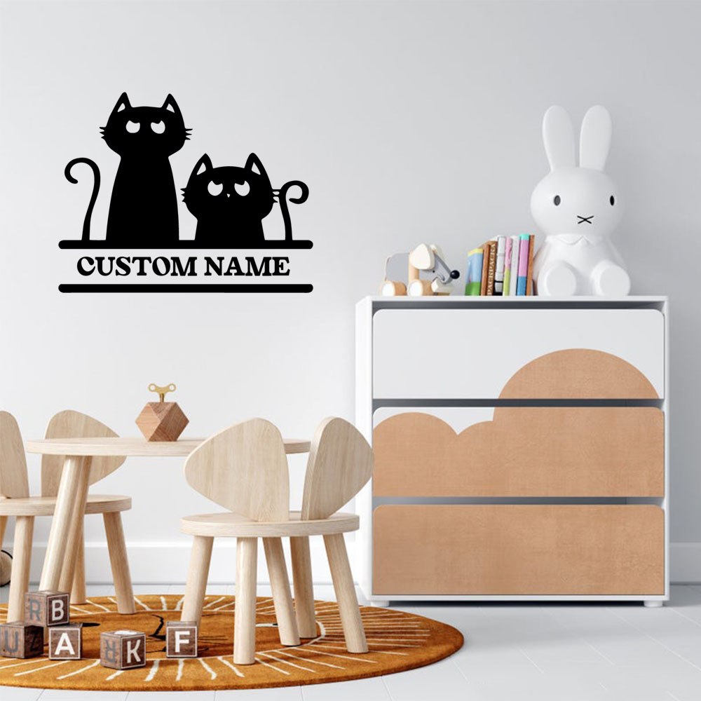 Home Decor Wall Tiles - 1PC Cartoon Cat Customizable Text Vinyl