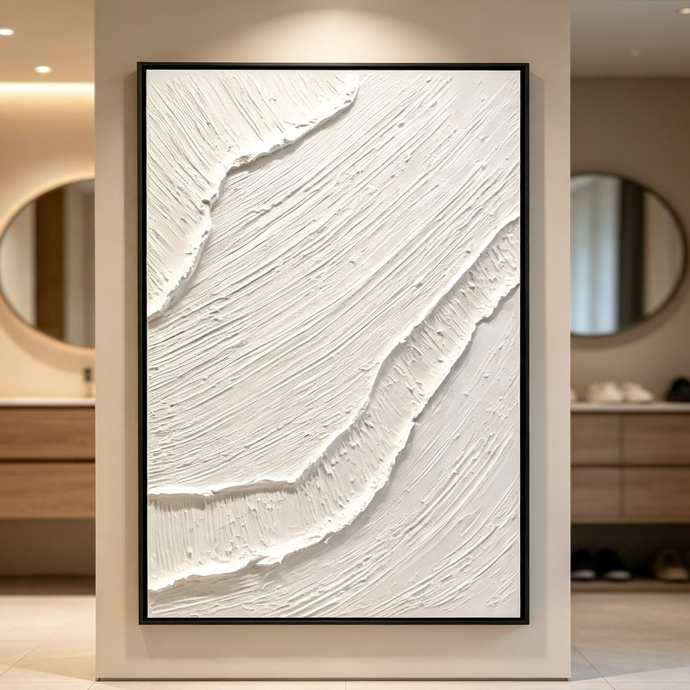 Hand-Painted White 3D Thick Te - Abstract Oil Painting ulasan dan harga