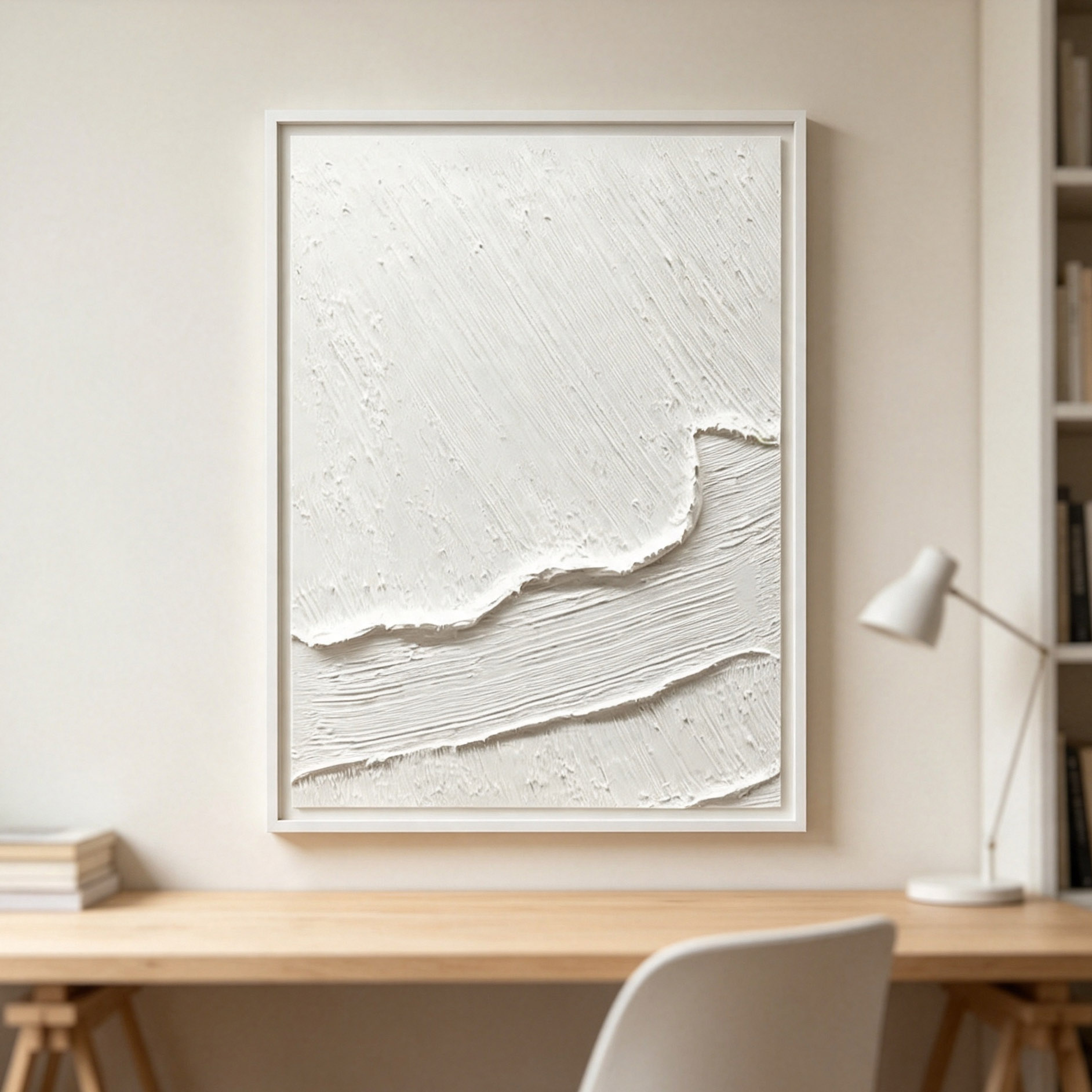 Hand-Painted White 3D Thick Te - Abstract Oil Painting ulasan dan harga