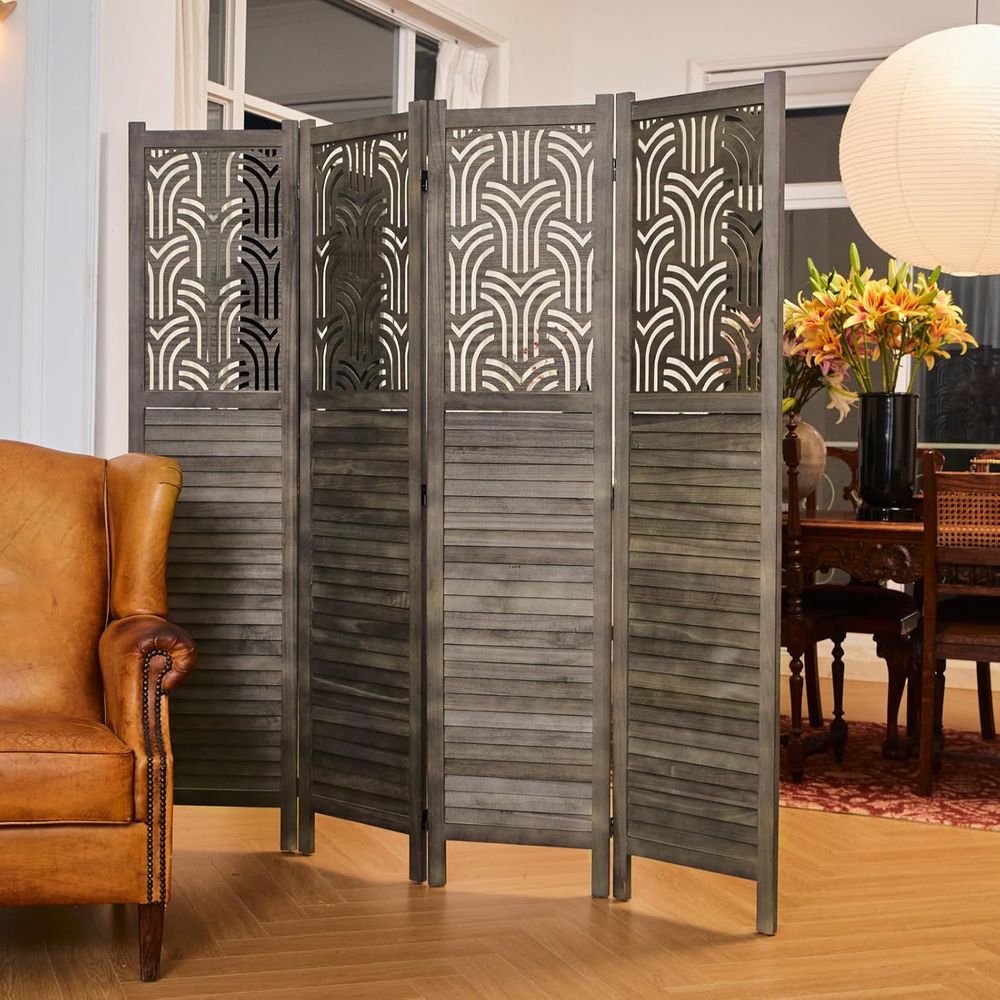 66.9 4-Panel Wooden Carved Roo - Room Divider Screen ulasan dan harga