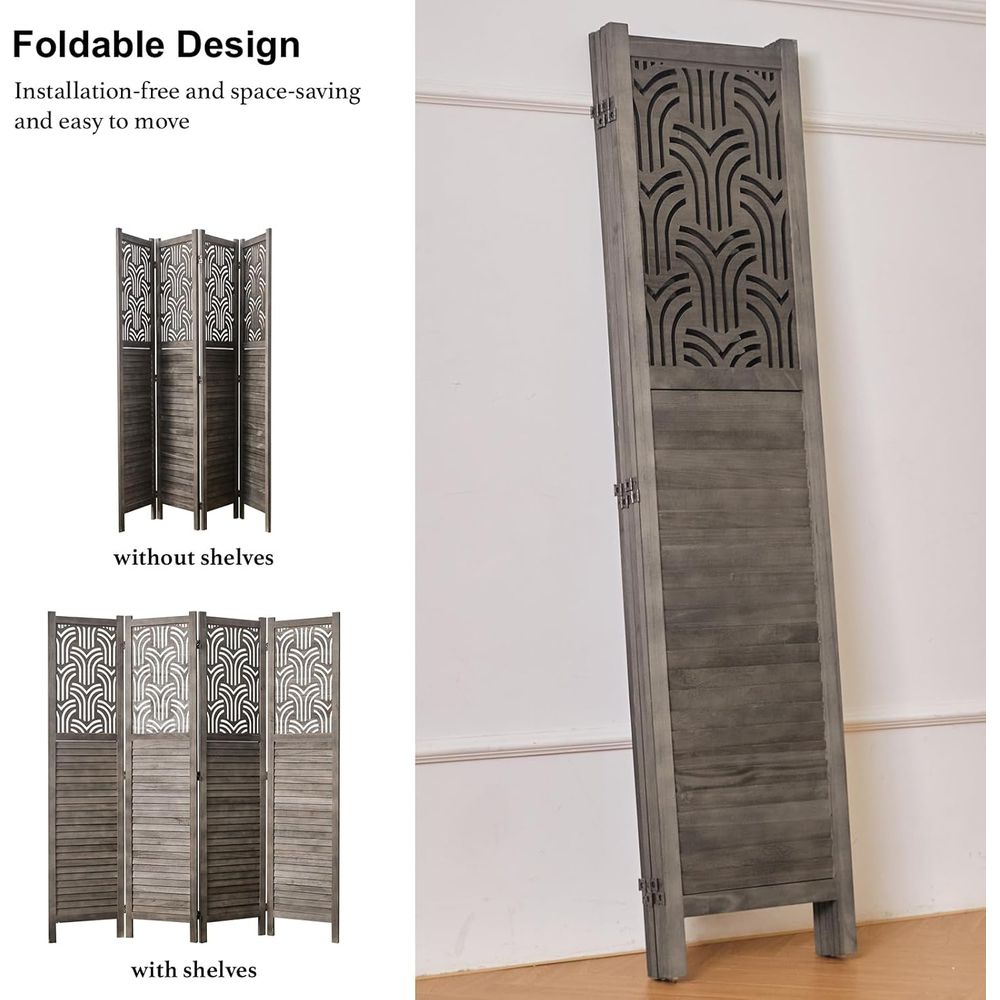 66.9 4-Panel Wooden Carved Roo - Room Divider Screen ulasan dan harga