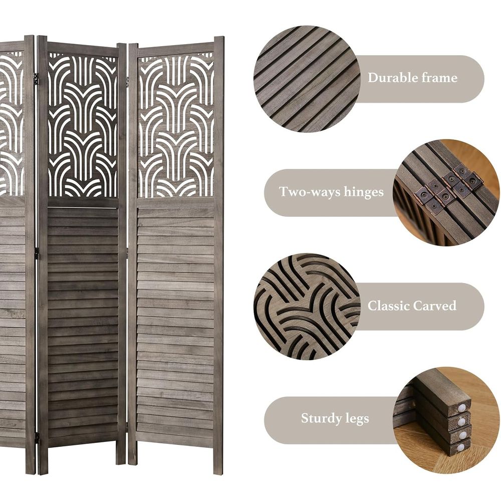 66.9 4-Panel Wooden Carved Roo - Room Divider Screen ulasan dan harga