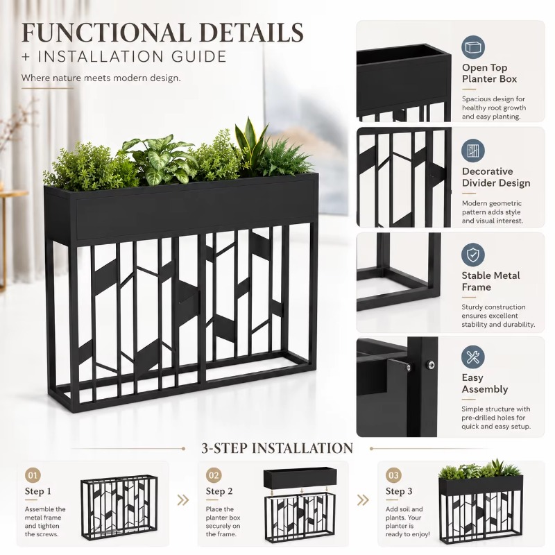 Matte Black Metal Planter Box  - Room Divider Screen ulasan dan harga