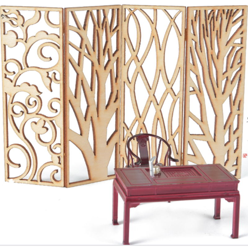 4pcs Wooden Miniature Partitio - Room Divider Screen ulasan dan harga