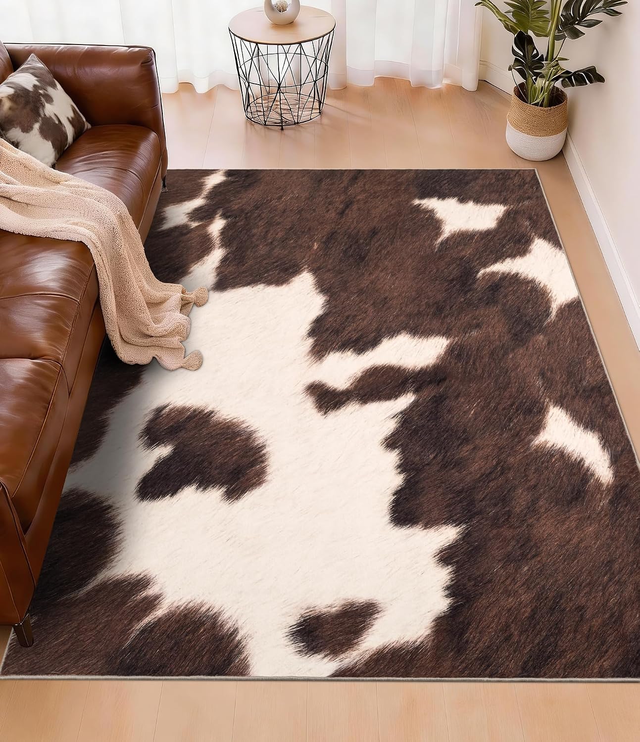 Brown Faux Cowhide Area Rug, S - Cowhide Rug Faux ulasan dan harga