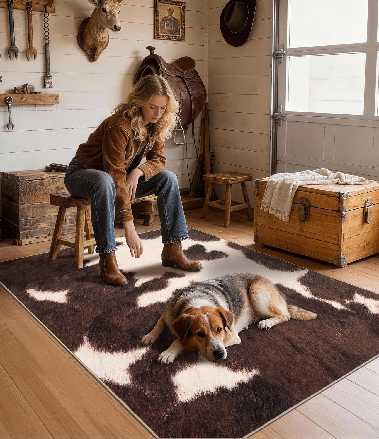 Brown Faux Cowhide Area Rug, S - Cowhide Rug Faux ulasan dan harga