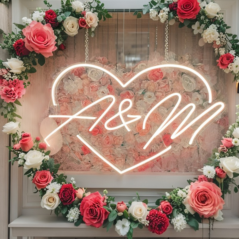 Custom Initials Heart LED Neon - Home Decor For Birthday ulasan dan harga