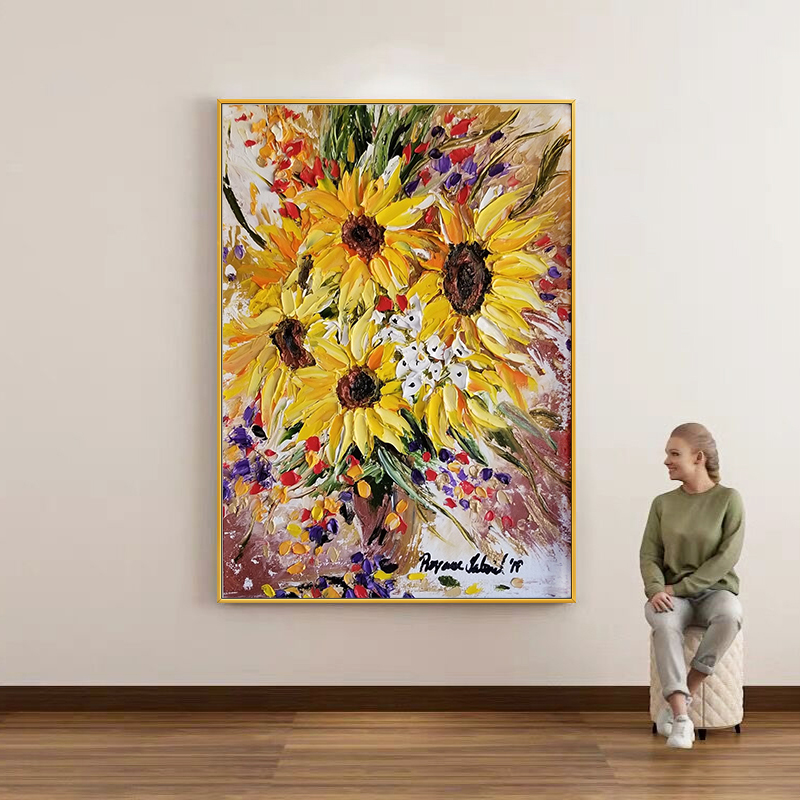 Vibrant 3D Impasto Sunflower O - Home Decor Color Palettes ulasan dan harga