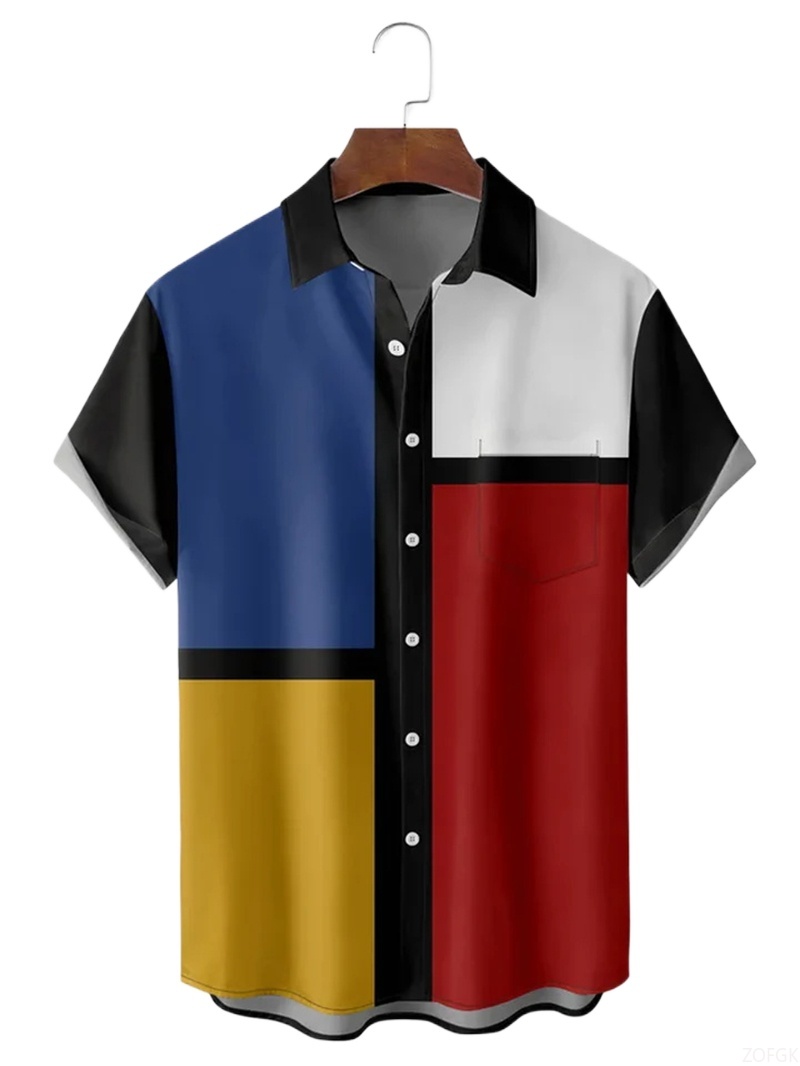 Men Shirts 3d Geometric Art Co - Abstract Oil Painting ulasan dan harga