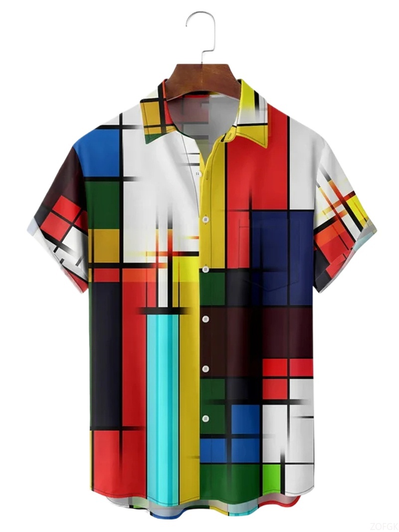 Men Shirts 3d Geometric Art Co - Abstract Oil Painting ulasan dan harga
